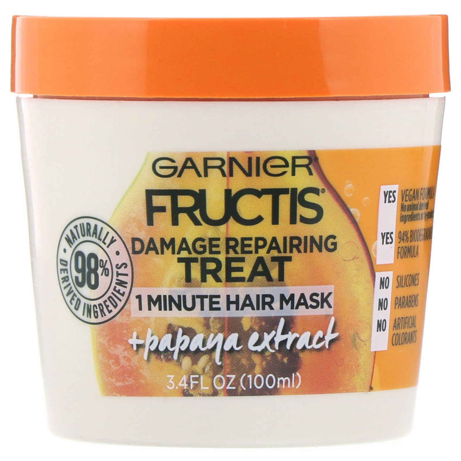 Garnier, Fructis, Damage Repairing Treat, 1 Minute Hair Mask, + Papaya Extract, 3.4 fl oz (100 ml)