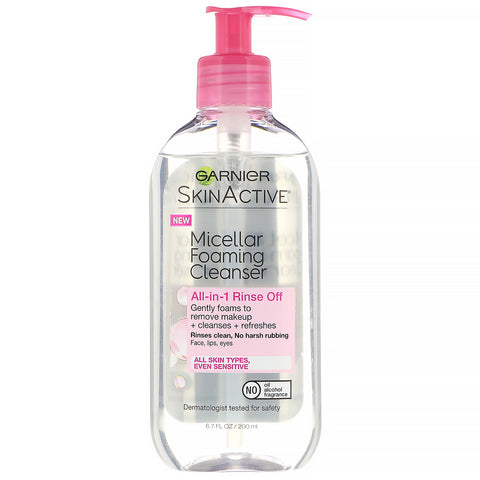 Garnier, SkinActive, Micellar Foaming Cleanser, All-in-1 Rinse Off, All Skin Types, 6.7 fl oz (200 ml)