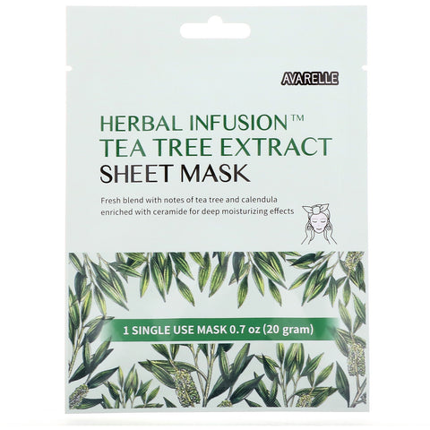 Avarelle, Herbal Infusion, Tea Tree Extract Sheet Mask, 1 Sheet, 0.7 oz (20 g)