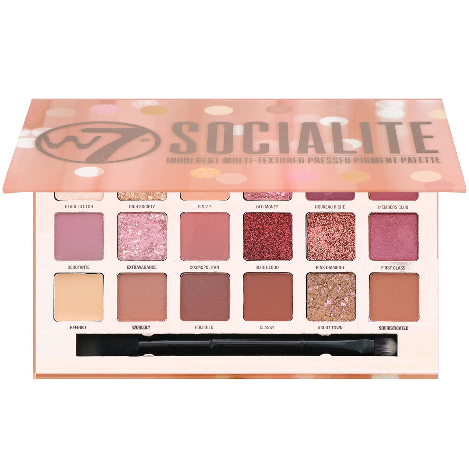 W7, Socialite, Indulgent Multi-Textured Pressed Pigment Palette, 0.59 oz (17 g)