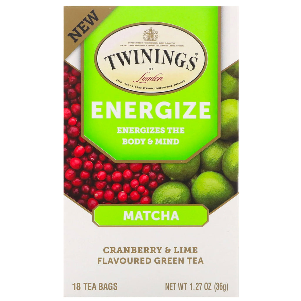 Twinings, Energize Herbal Tea, Matcha, Cranberry & Lime, 18 Tea Bags, 1.27 oz (36 g)