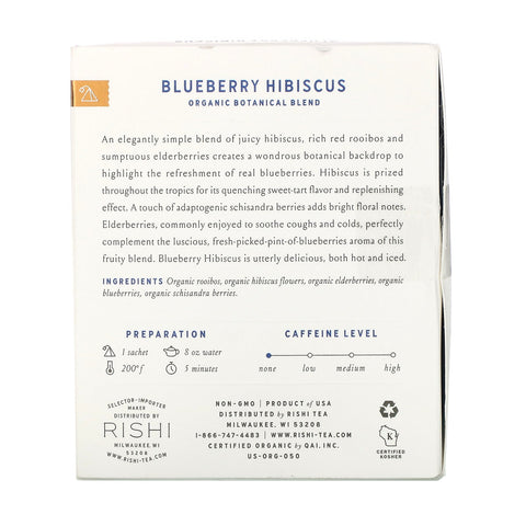 Rishi Tea,  Botanical Blend, Blueberry Hibiscus, Caffeine-Free, 15 Sachets, 1.69 oz (48 g)