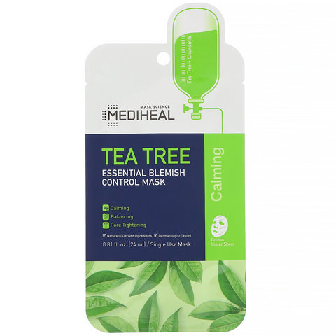 Mediheal, Tea Tree, Essential Blemish Control Mask, 5 Sheets, 0.81 fl oz (24 ml) Each