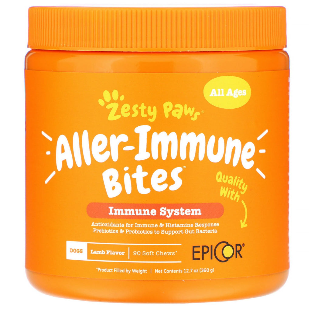 Zesty Paws, Aller-Immune Bites for Dogs, Immune System,  All Ages, Lamb Flavor, 90 Soft Chews, 12.7 oz (360 g)