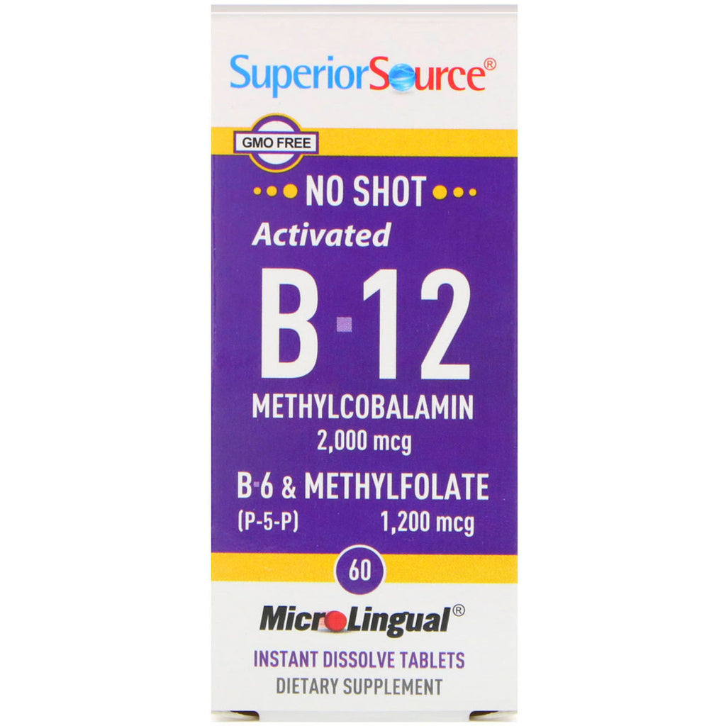 Superior Source, Activated B-12 Methylcobalamin, B-6 (P-5-P) & Methylfolate, 2,000 mcg/1,200 mcg, 60 Tablets