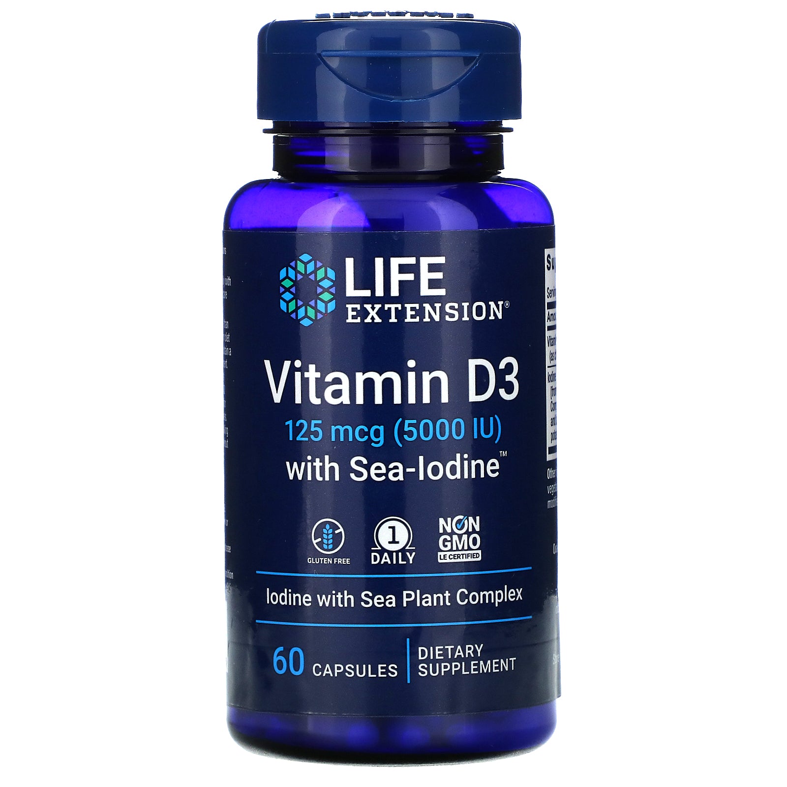 Life Extension, Vitamin D3 with Sea-Iodine, 125 mcg (5,000 IU), 60 Capsules