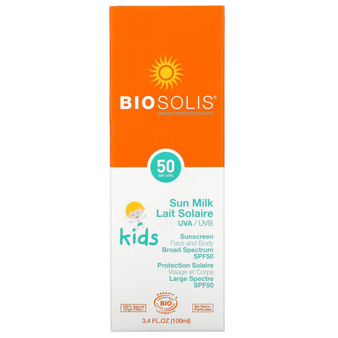 Biosolis, Sun Milk, Kids Sunscreen, SPF 50, 3.4 fl oz (100 ml)