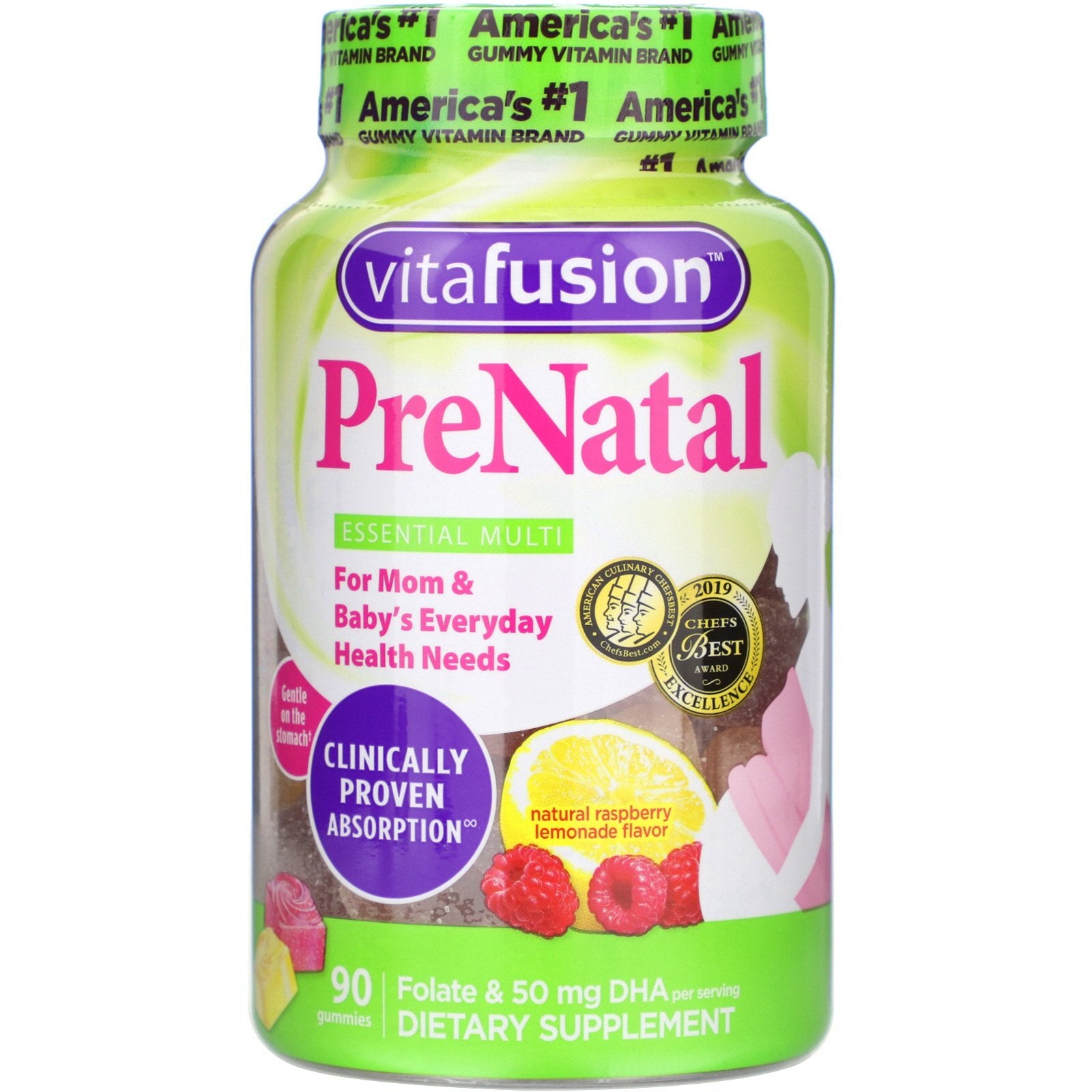 VitaFusion, PreNatal, Folate & DHA, Natural Raspberry Lemonade Flavor, 90 Gummies