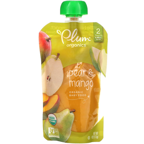 Plum Organics, Organic Baby Food, Stage 2, Pear & Mango, 4 oz (113 g)