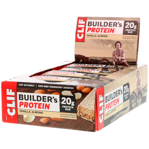 Clif Bar, Builder's Protein Bar, Vanilla Almond, 12 Bars, 2.4 oz (68 g) Each