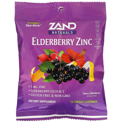 Zand, Elderberry Zinc, Sweet Elderberry, 15 Throat Lozenges