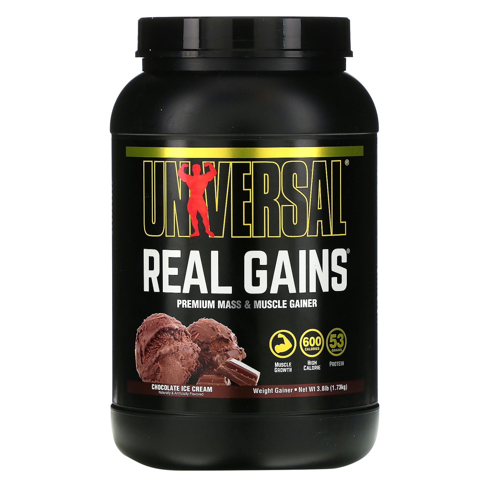 Universal Nutrition, Real Gains, Weight Gainer, Chocolate Ice Cream, 3.8 lb (1.73 kg)