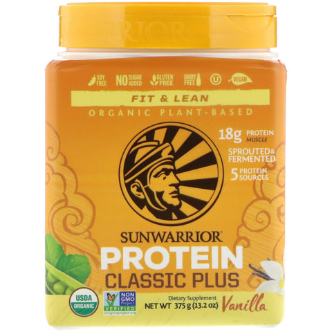 Sunwarrior, Classic Plus Protein, Organic Plant Based, Vanilla, 13.2 oz (375 g)