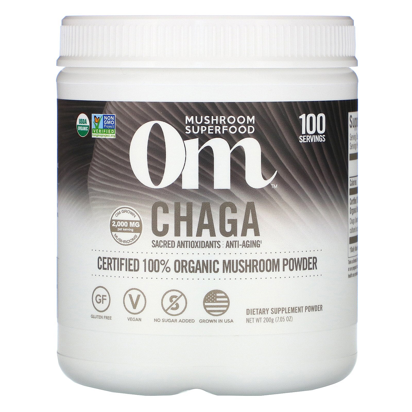 Om Mushrooms, Chaga, Certified 100% Organic Mushroom Powder, 7.05 oz (200 g)