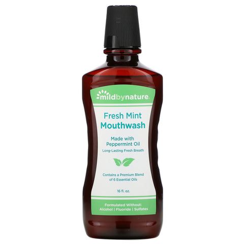 Mild By Nature, Mouthwash, Made with Peppermint Oil, Long-Lasting Fresh Breath, Fresh Mint, 16 fl oz
