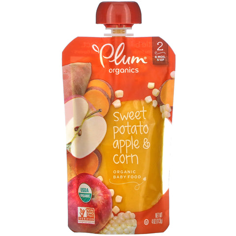 Plum Organics, Organic Baby Food, Stage 2, Sweet Potato, Apple & Corn, 4 oz (113 g)