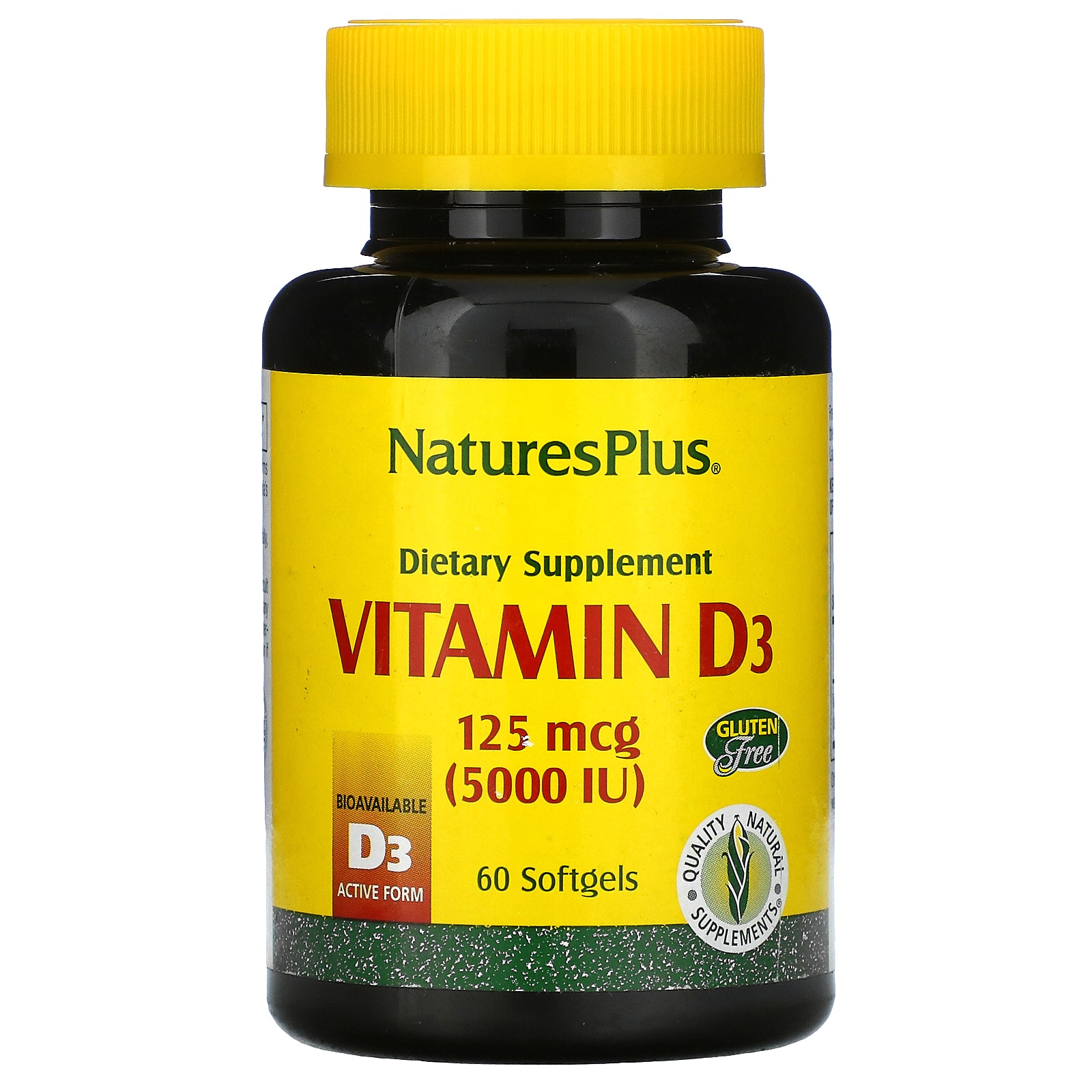 Nature's Plus, Vitamin D3, 125 mcg (5,000 IU), 60 Softgels