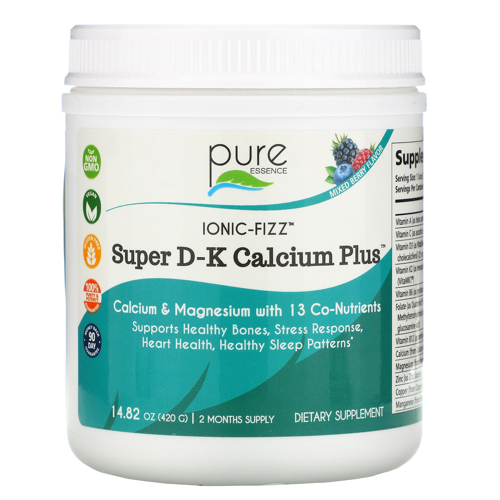 Pure Essence, Ionic-Fizz, Super D-K Calcium Plus, Mixed Berry, 14.82 oz (420 g)