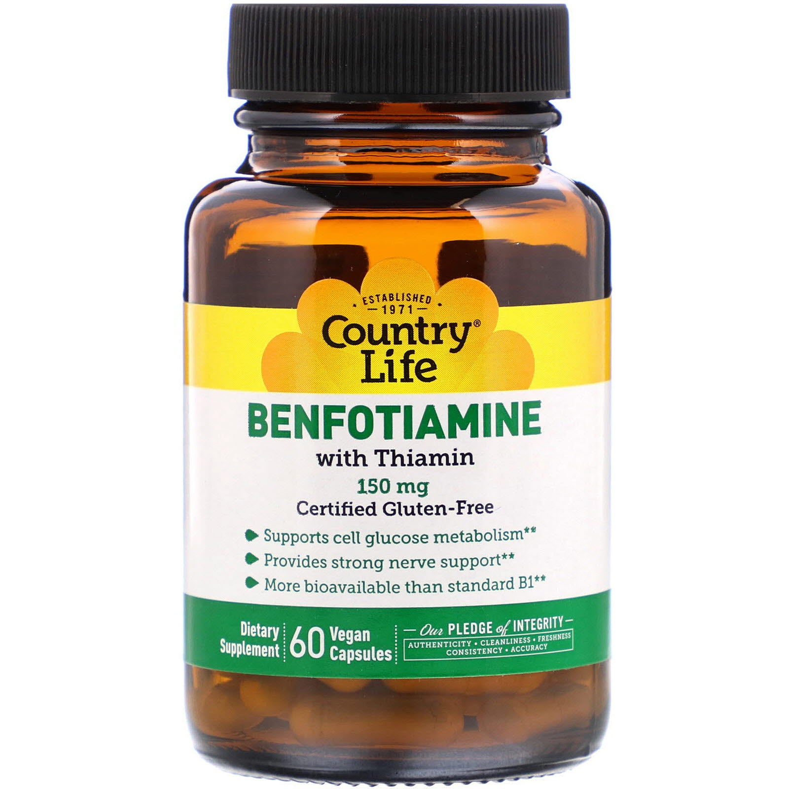 Country Life, Benfotiamine with Thiamin, 150 mg, 60 Vegan Capsules