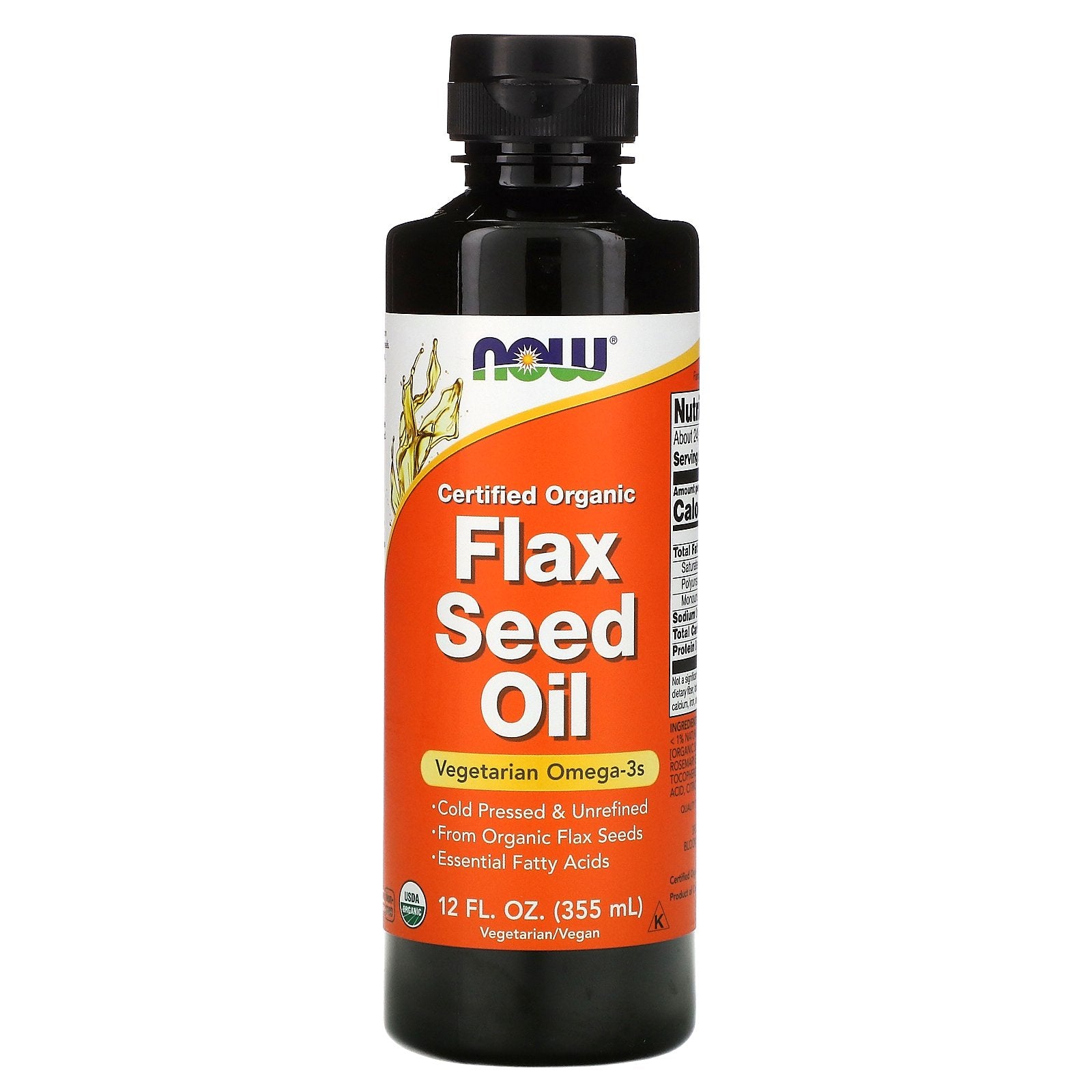 Now Foods, Certified Organic, Flax Seed Oil, 12 fl oz (355 ml)