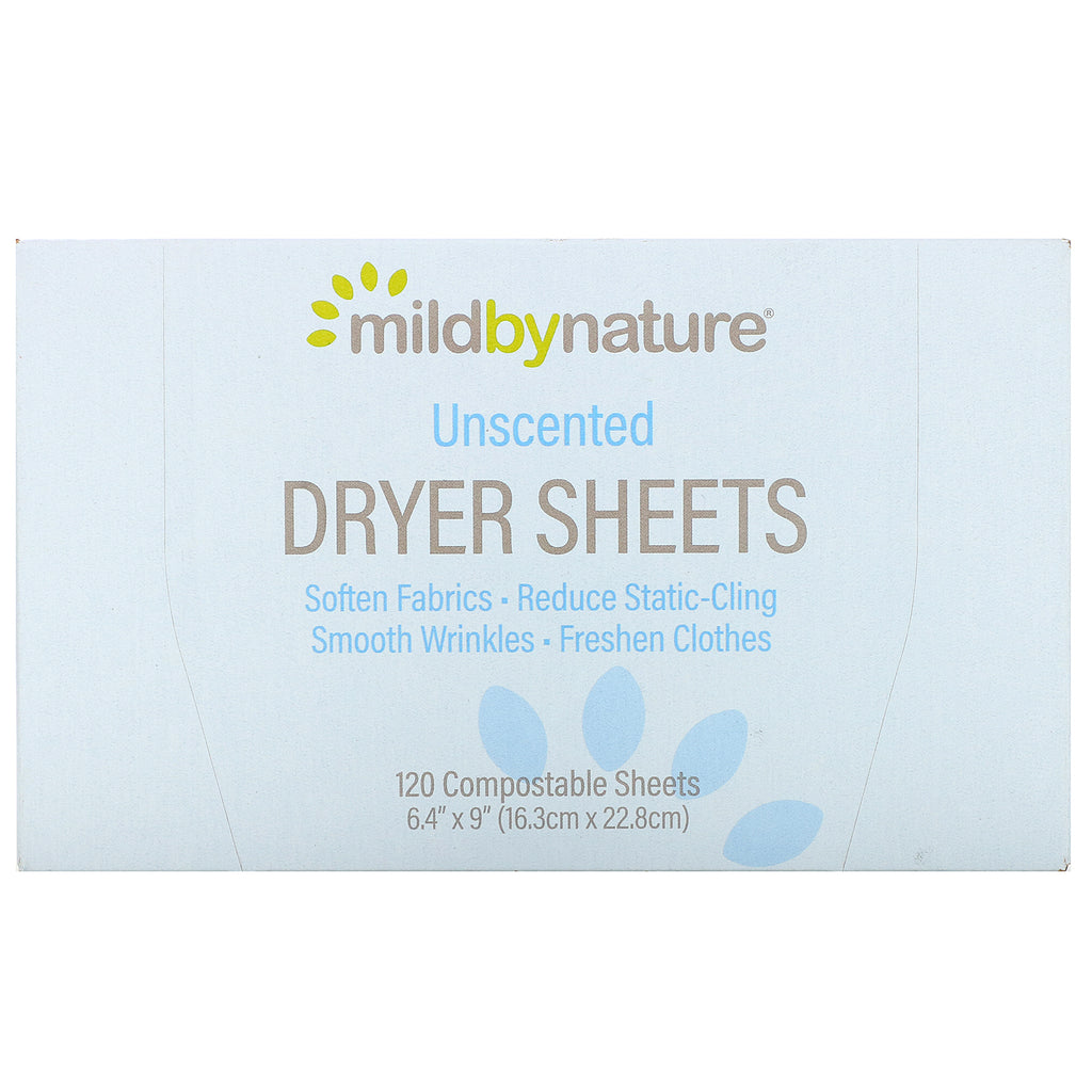 Mild By Nature, Dryer Sheets, Unscented, 120 Compostable Sheets