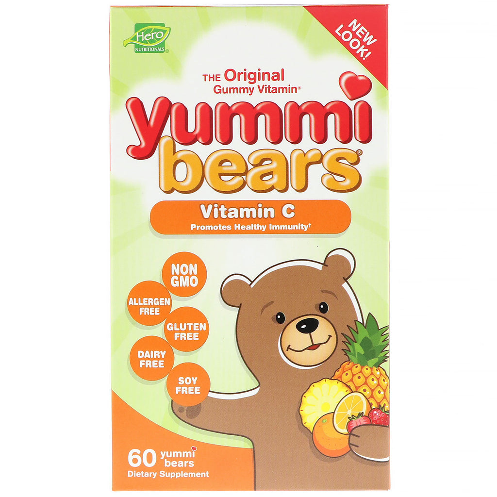 Hero Nutritional Products, Yummi Bears, Vitamin C, Natural Strawberry, Orange and Pineapple Flavors, 60 Yummi Bears