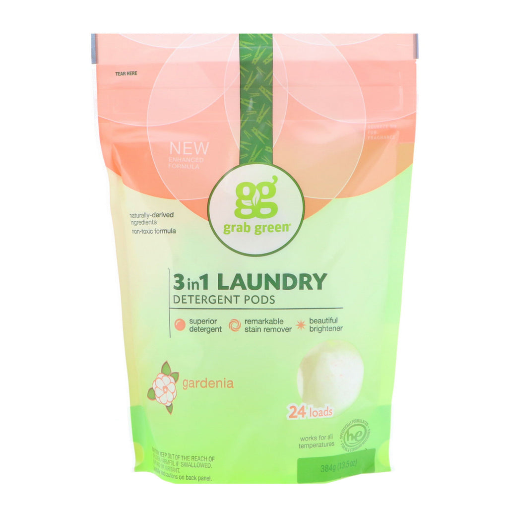 Grab Green, 3-in-1 Laundry Detergent Pods, Gardenia, 24 Loads, 13.5 oz (384 g)