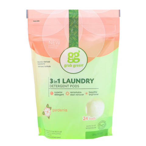 Grab Green, 3-in-1 Laundry Detergent Pods, Gardenia, 24 Loads, 13.5 oz (384 g)