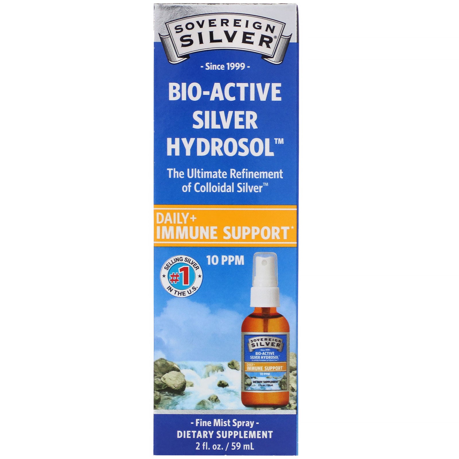 Sovereign Silver, Bio-Active Silver Hydrosol, Fine Mist Spray, 10 ppm, 2 fl oz (59 ml)