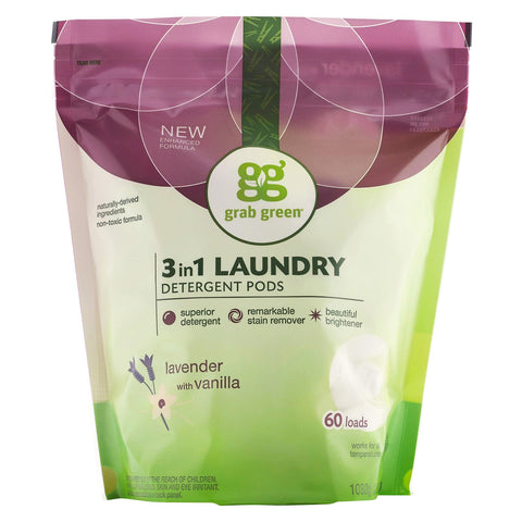 Grab Green, 3-in-1 Laundry Detergent Pods, Lavender with Vanilla, 60 Loads,2lbs, 6oz (1,080 g)