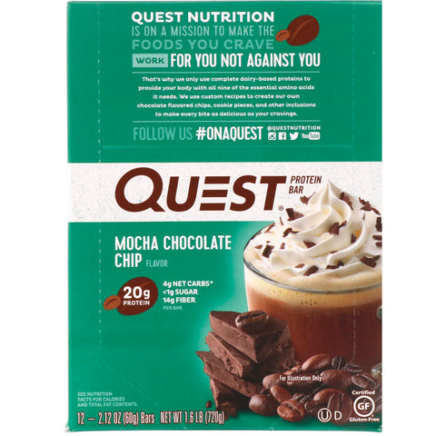 Quest Nutrition, Protein Bar, Mocha Chocolate Chip, 12 Bars, 2.12 oz (60 g) Each