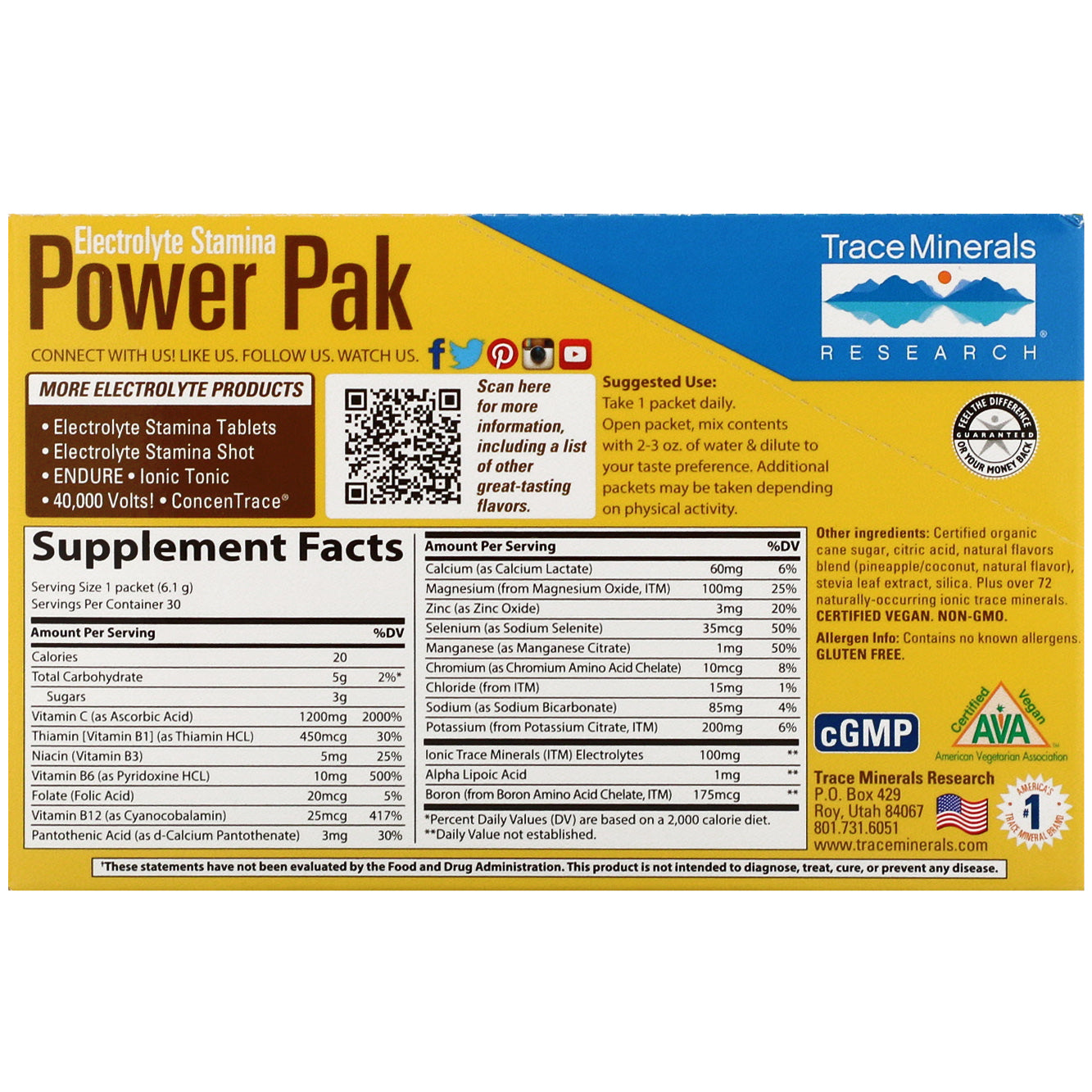 Trace Minerals Research, Electrolyte Stamina Power Pak, Pineapple Coconut, 30 Packets, 0.22 oz (6.1 g) Each