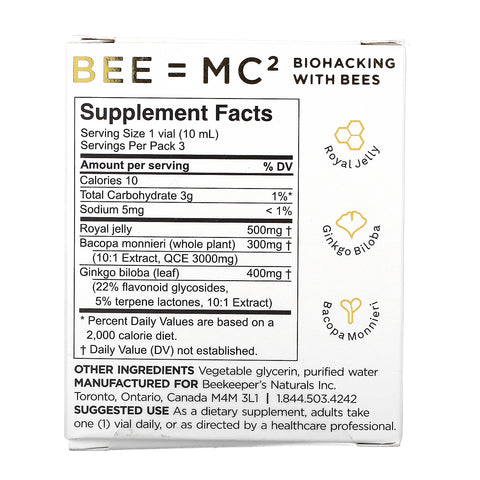 Beekeeper's Naturals, B. LXR Brain Fuel, 3 Vials, 0.35 fl oz  (10 ml) Each