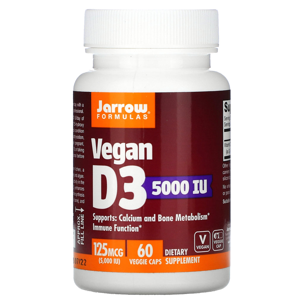 Jarrow Formulas, Vegan D3, 125 mcg (5,000 IU), 60 Veggie Caps