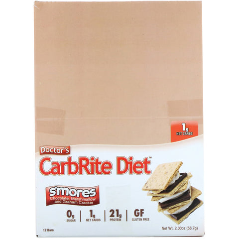 Universal Nutrition, Doctor's CarbRite Diet Bars, Smores, 12 Bars, 2.00 oz (56.7 g) Each