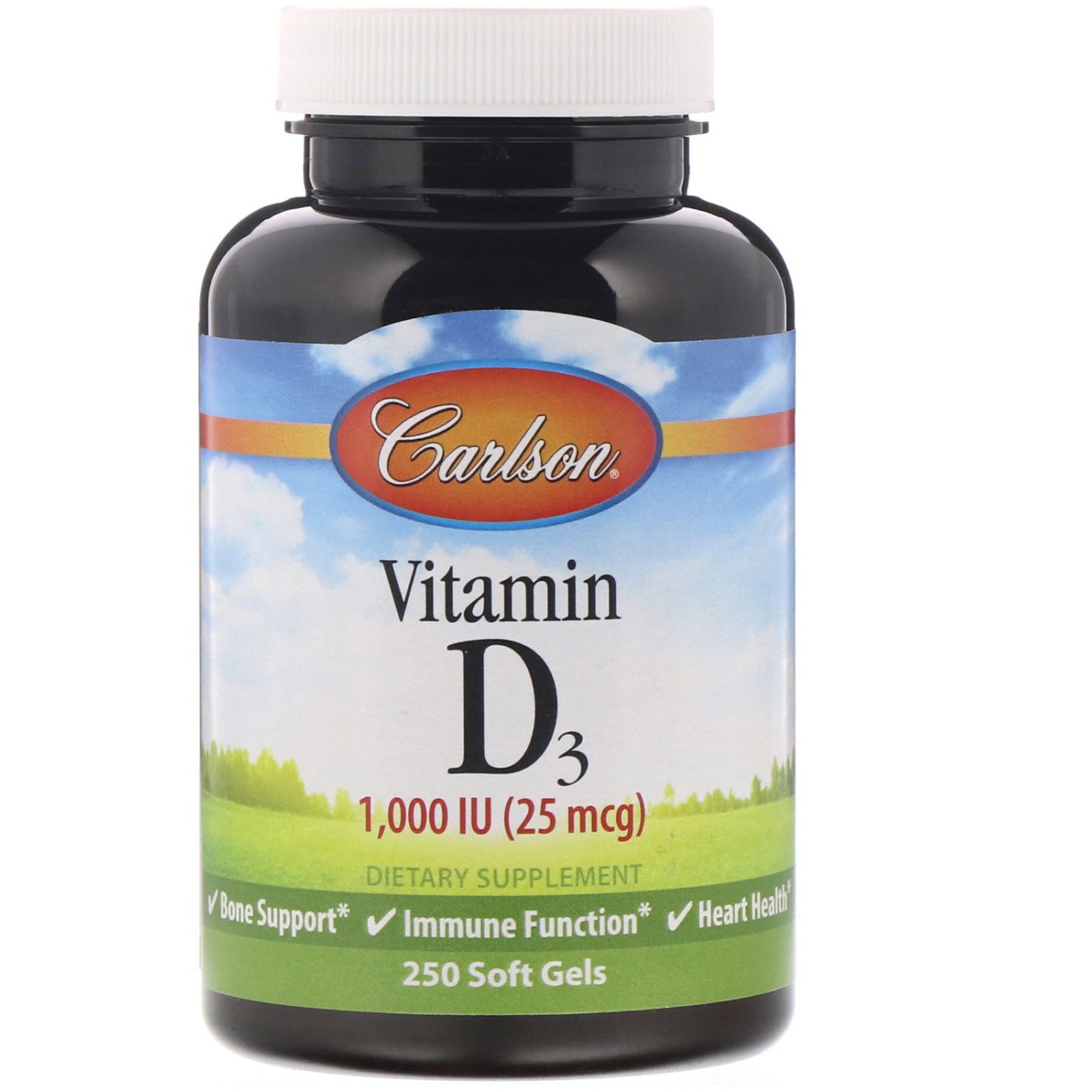 Carlson Labs, Vitamin D3, 25 mcg (1,000 IU), 250 Soft Gels