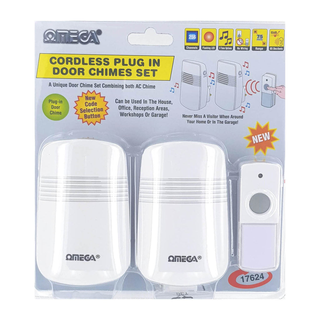Omega Twin Plug In Dørklokke | Op til 75 m rækkevidde | 256 CH