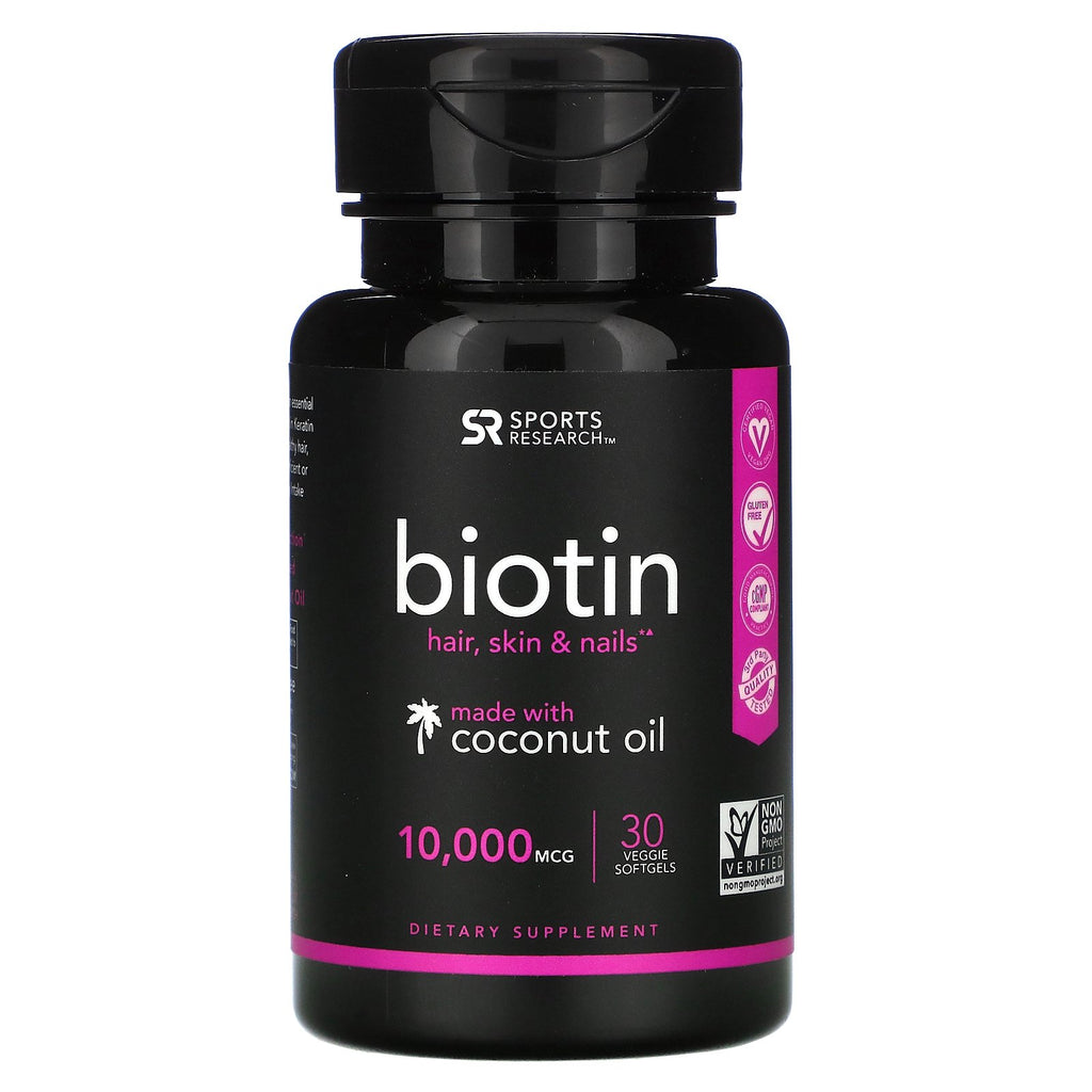 Sports Research, Biotin with Coconut Oil, 10,000 mcg, 30 Veggie Softgels
