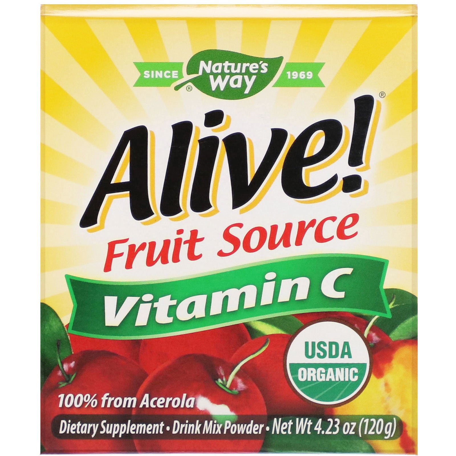 Nature's Way, Alive!, Fruit Source, Vitamin C, Drink Mix Powder, Organic Acerola Fruit , 4.23 oz (120 g)