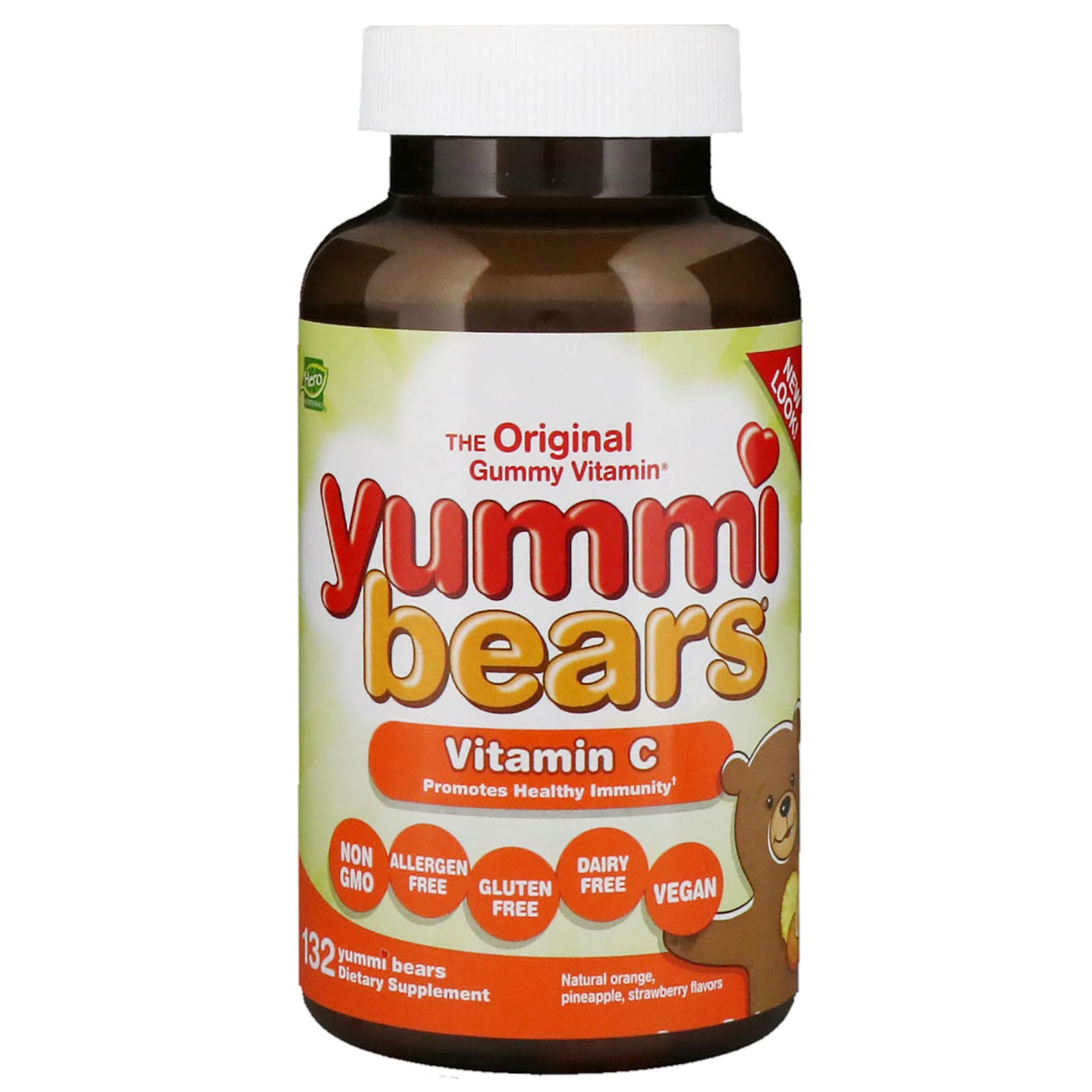 Hero Nutritional Products, Yummi Bears, Vitamin C, Natural Orange, Pineapple, Strawberry Flavors, 132 Yummi Bears