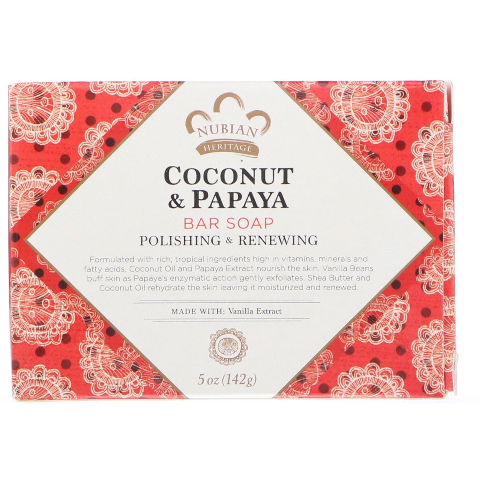 Nubian Heritage, Coconut & Papaya Bar Soap, 5 oz (142 g)