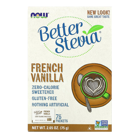 Now Foods, BetterStevia, Zero Calorie Sweetener, French Vanilla, 75 Packets, (1 g) Each