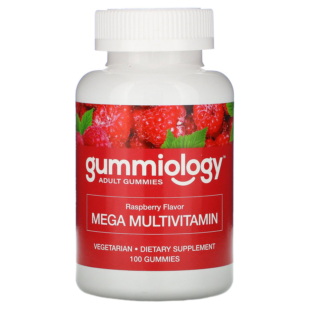 Gummiology, Adult Mega Multivitamins Gummies, Natural Raspberry Flavor, 100 Vegetarian Gummies