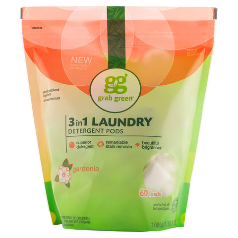 Grab Green, 3-in-1 Laundry Detergent Pods, Gardenia, 60 Loads,2lbs, 6oz (1,080 g)