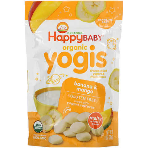 Happy Family Organics, Organic Yogis, Freeze Dried Yogurt & Fruit Snacks, Banana & Mango, 1 oz (28 g)