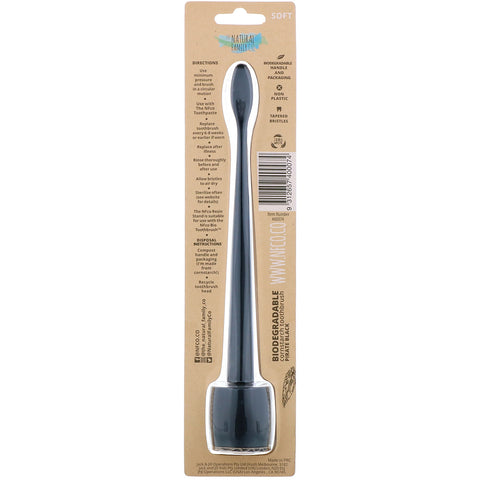 The Natural Family Co., Biodegradable Cornstarch Toothbrush, Pirate Black, Soft, 1 Toothbrush & Stand