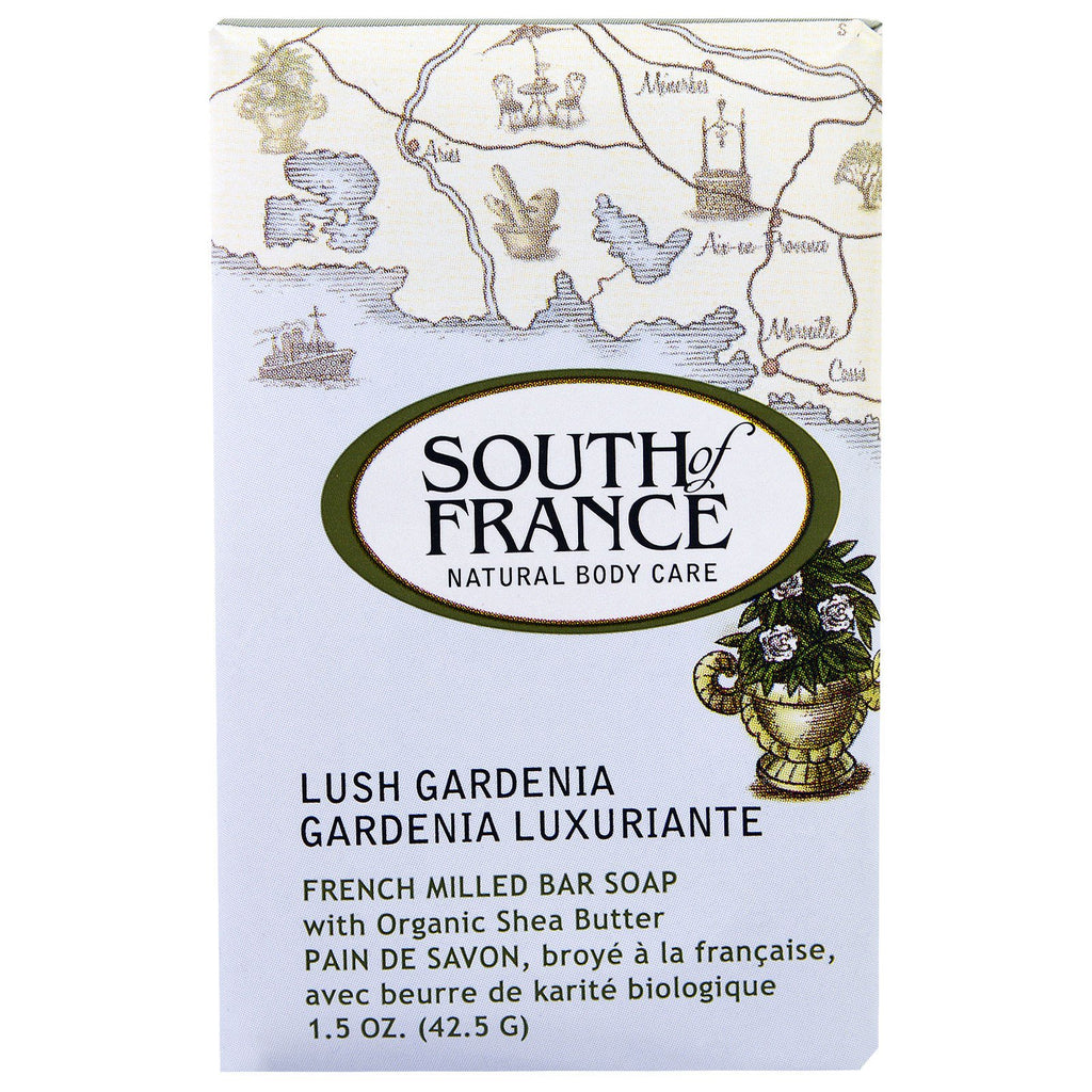 South of France, French Milled Bar Soap with Organic Shea Butter, Lush Gardenia, 1.5 oz (42.5 g)