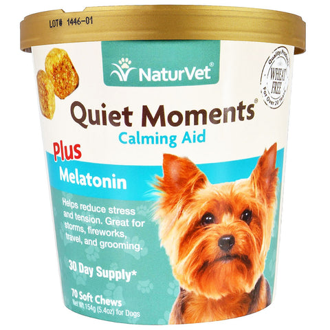 NaturVet, Quiet Moments, Calming Aid Plus Melatonin, 70 Soft Chews