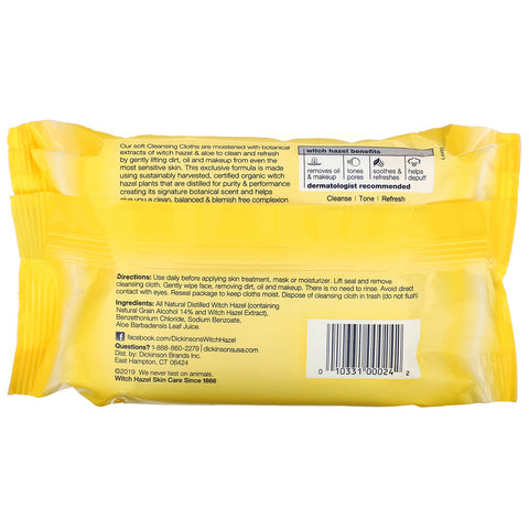 Dickinson Brands, Original Witch Hazel, Refreshingly Clean, Cleansing Cloths,  25 Wet Cloths