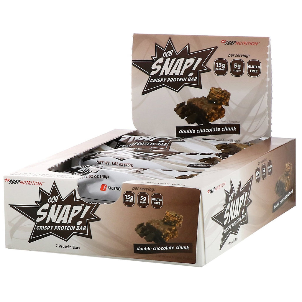 OOH Snap!, Crispy Protein Bar, Double Chocolate Chunk, 7 Bars, 1.62 oz (46 g) Each